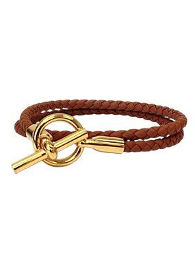 Hermes Glenan Double Tour Leather Bracelet Brown